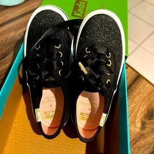BNIB KATE SPADE GIRLS BLACK GLITTER KEDS